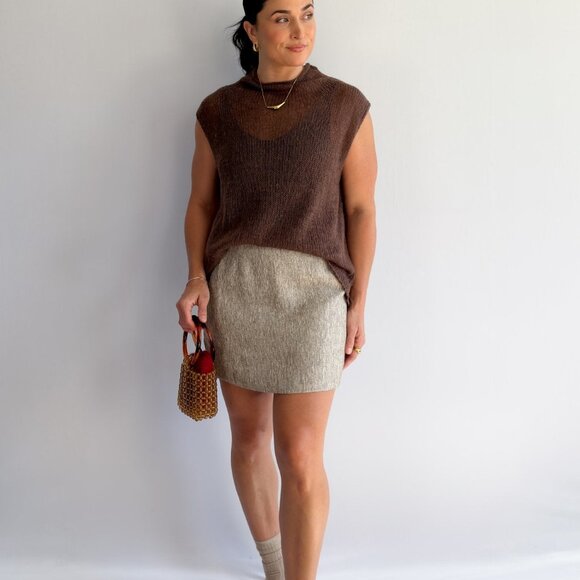 Women’s Open-Knit Mock Neck Sweater Tank – Cocoa Brown Top - Picture 4 of 10